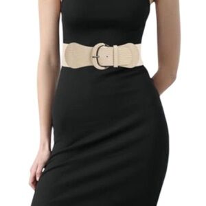 Vintage Vibe Wide Stretchy Snakeprint Cream Tan Belt Pewter Look L